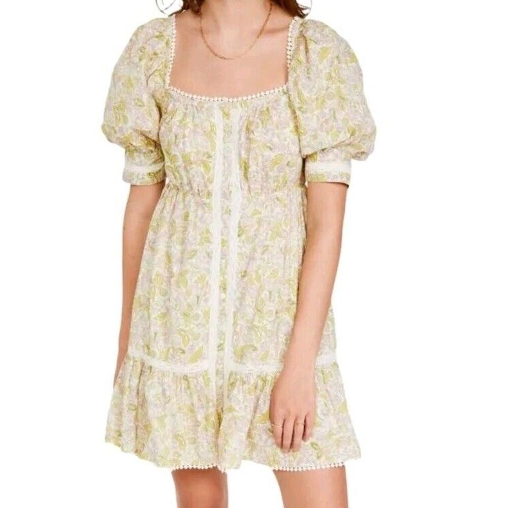 Love The Label Dress Small Women Puff Sleeve Boho Floral Tiered Lace Romantic